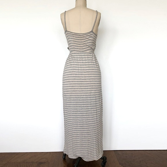 PINK ROSE - Long Ruffle Front Knit Stripe Dress - Picture 2 of 4